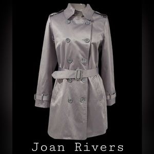 Joan Rivers Silver Gray Trenchcoat with Leopard Print Lining, Size Small